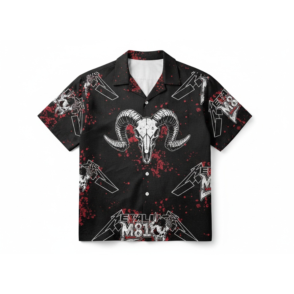 Black Skull Ram Hawaiian Shirt M81 Design