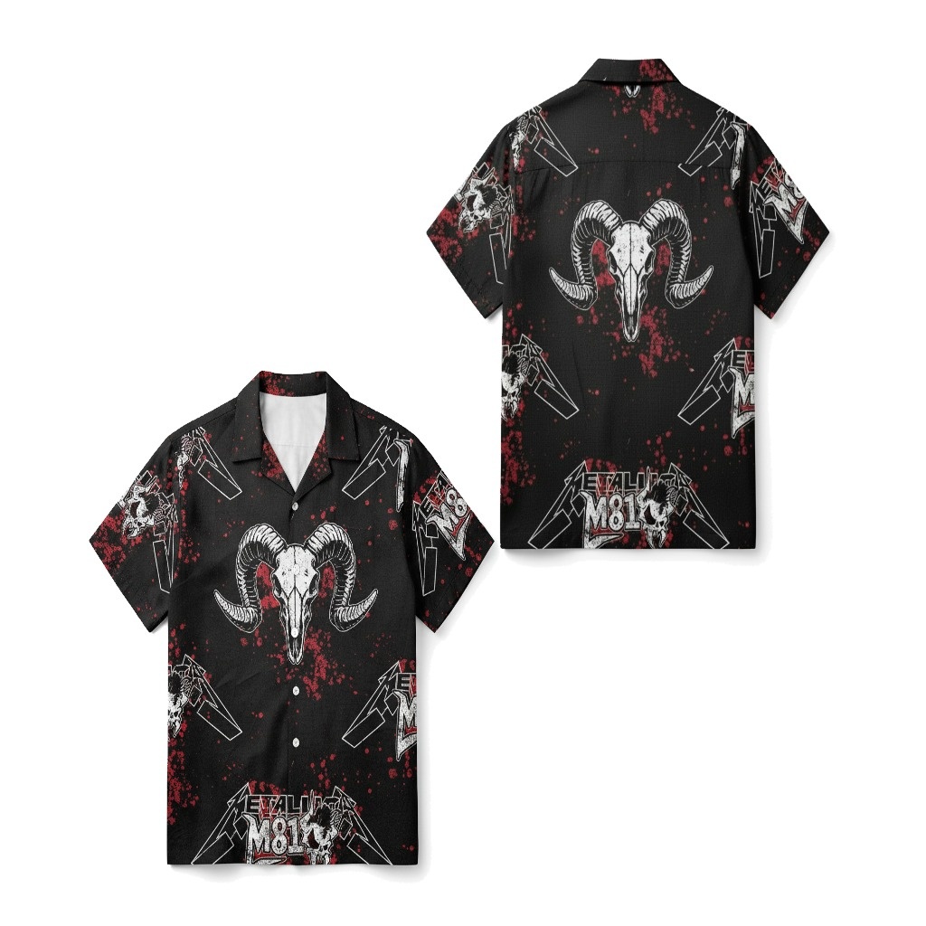 Black Skull Ram Hawaiian Shirt M81 Design Black Skull Ram Hawaiian Shirt M81 Design