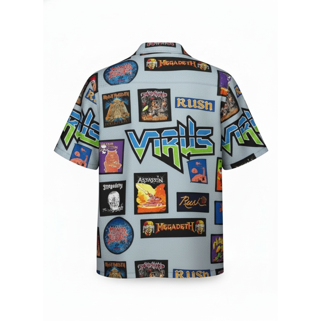 Blue Band Patch Hawaiian Shirt Rock Music Style Blue Band Patch Hawaiian Shirt Rock Music Style