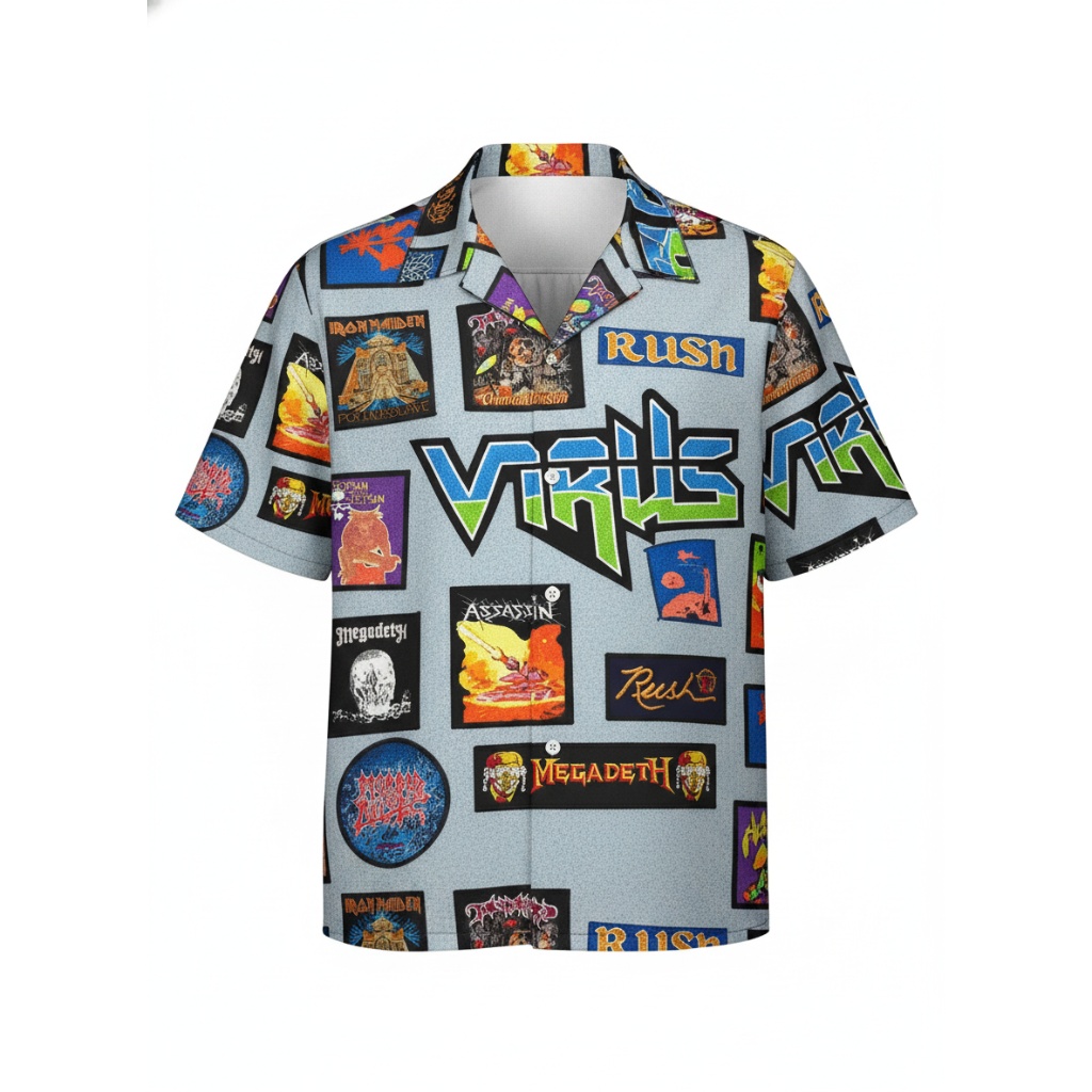 Blue Band Patch Hawaiian Shirt Rock Music Style