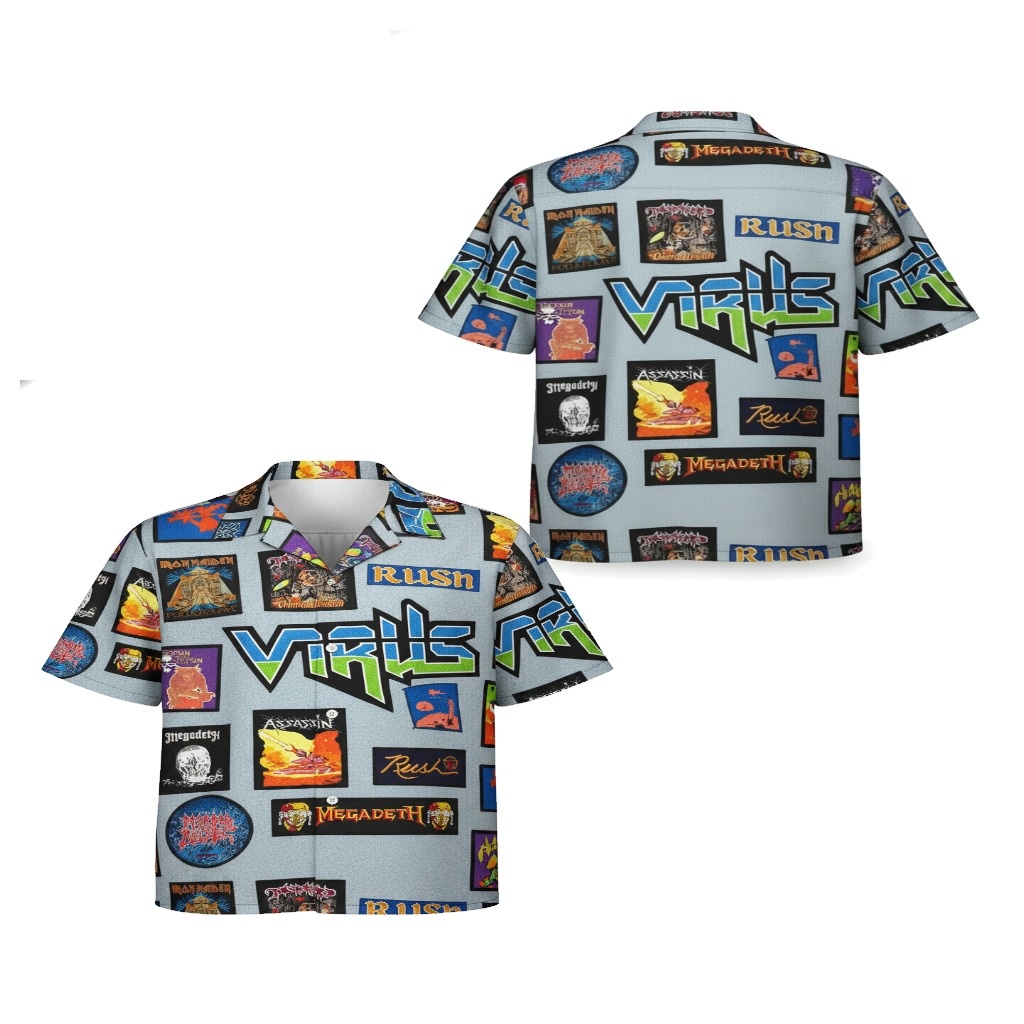 Blue Band Patch Hawaiian Shirt Rock Music Style Blue Band Patch Hawaiian Shirt Rock Music Style