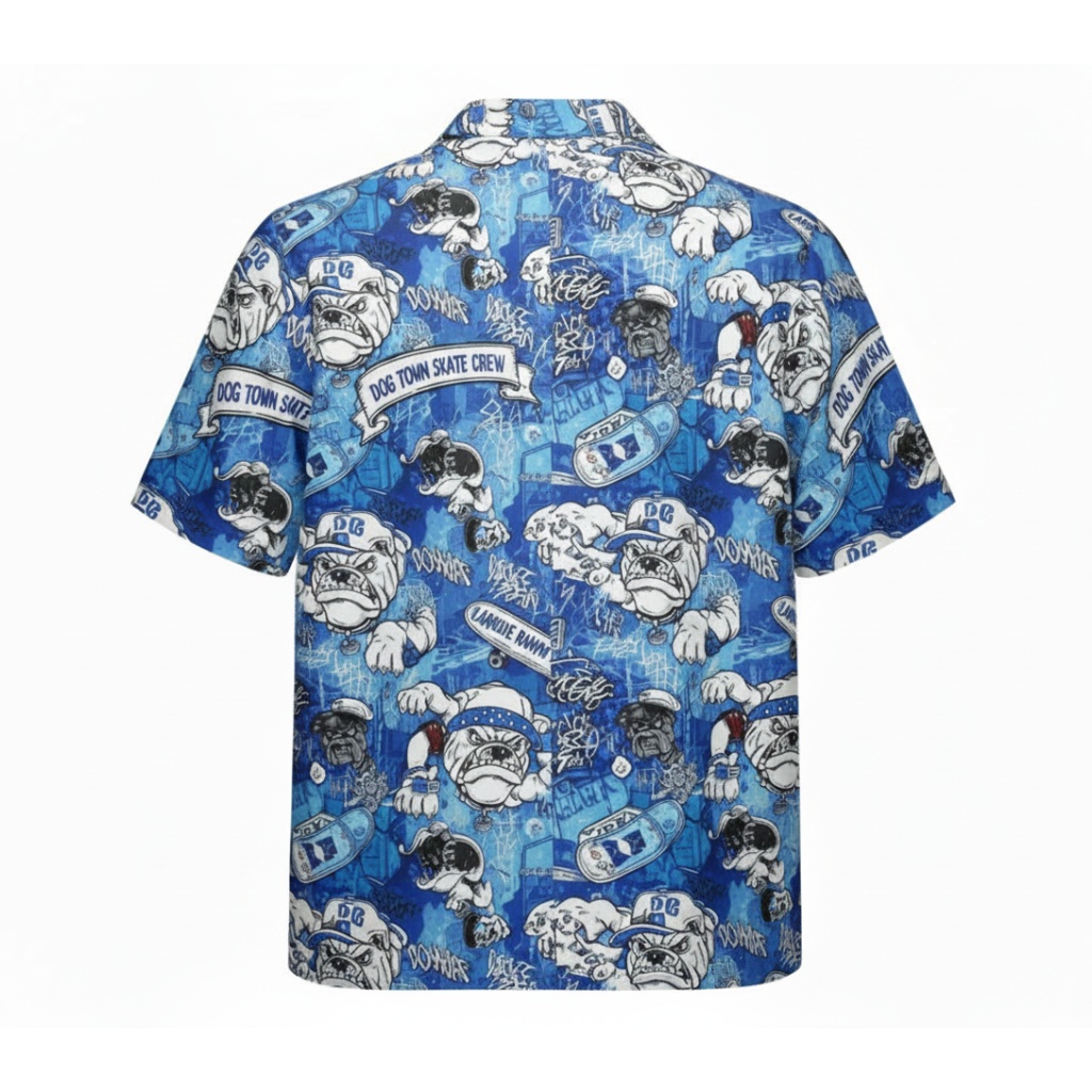 Blue Bulldog Skate Hawaiian Shirt Dog Town Print Blue Bulldog Skate Hawaiian Shirt Dog Town Print