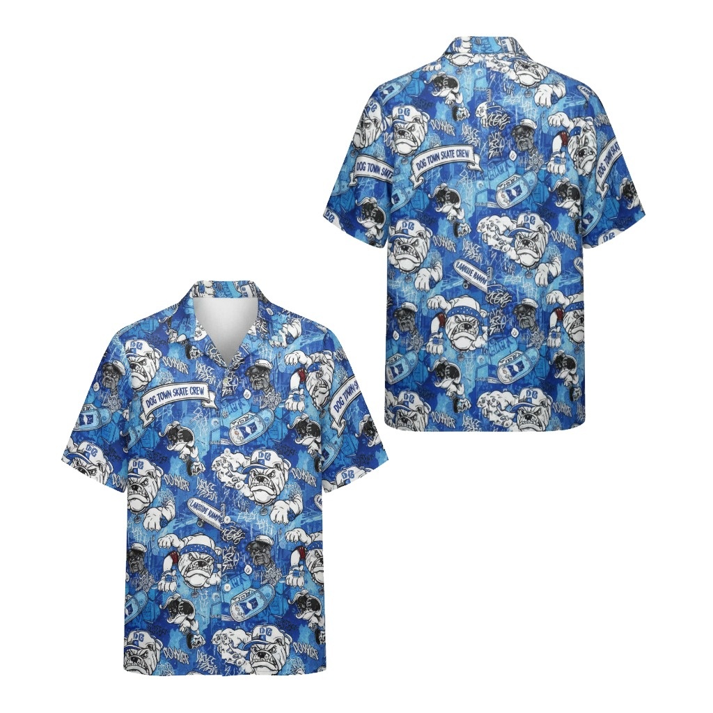 Blue Bulldog Skate Hawaiian Shirt Dog Town Print Blue Bulldog Skate Hawaiian Shirt Dog Town Print