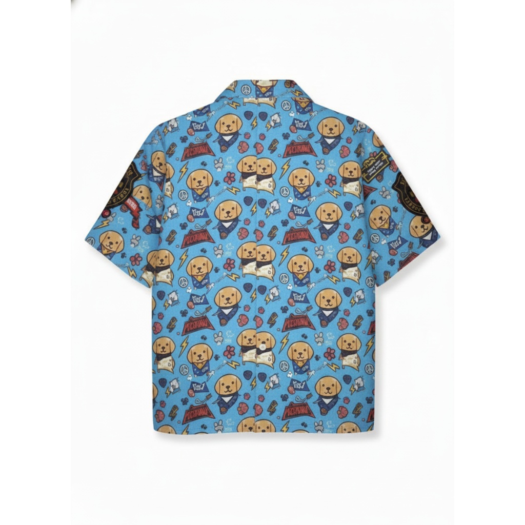 Blue Cartoon Puppy Print Button Up Shirt Fun Casual Style Blue Cartoon Puppy Print Button Up Shirt Fun Casual Style