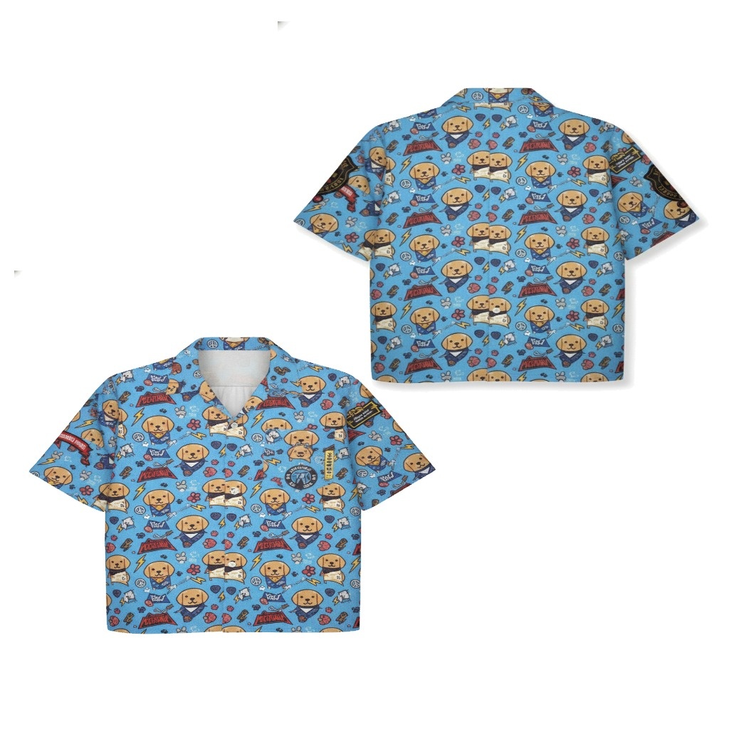Blue Cartoon Puppy Print Button Up Shirt Fun Casual Style Blue Cartoon Puppy Print Button Up Shirt Fun Casual Style