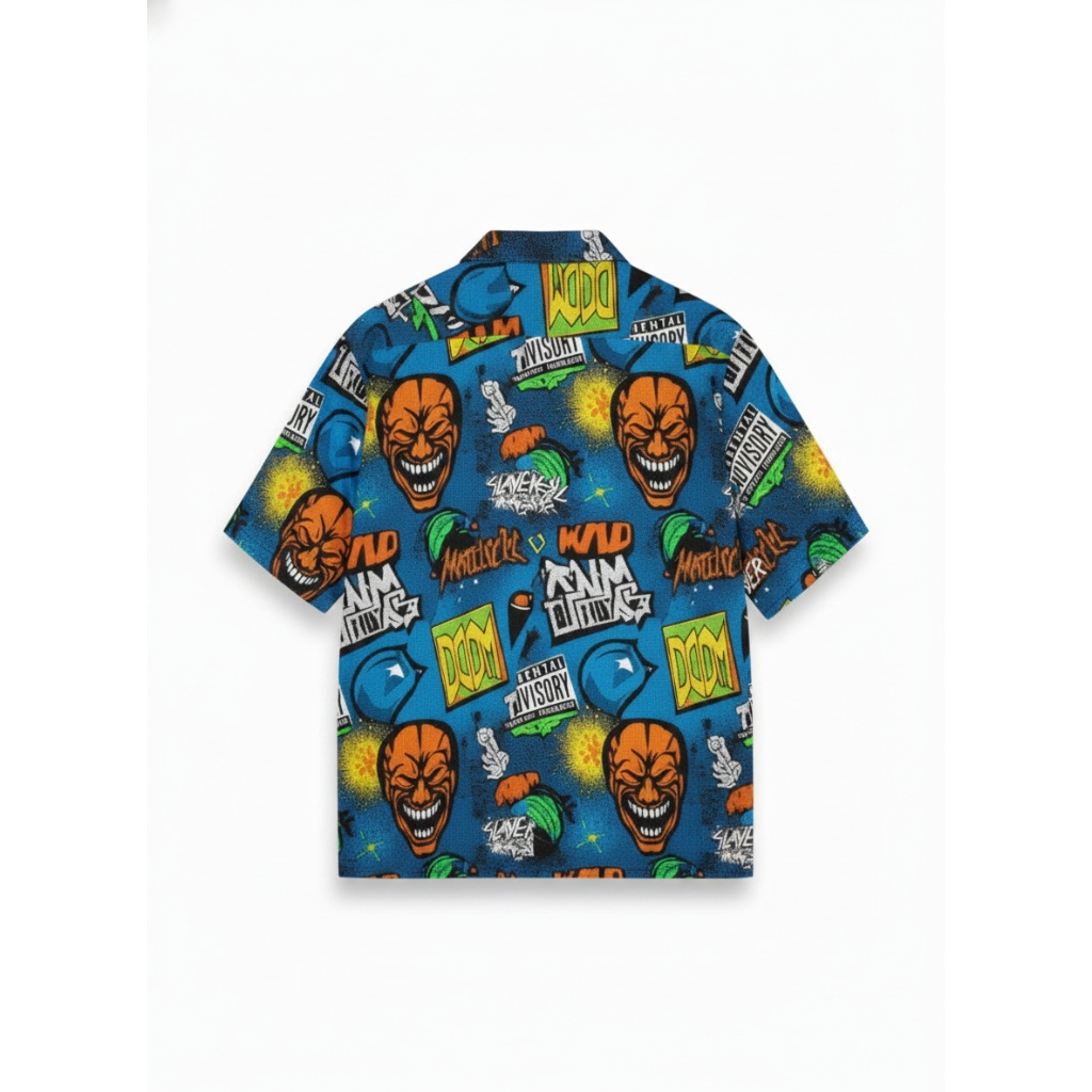 Blue Graphic Print Button Up Shirt Men Anime Style Blue Graphic Print Button Up Shirt Men Anime Style