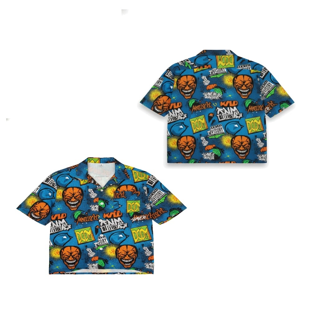 Blue Graphic Print Button Up Shirt Men Anime Style Blue Graphic Print Button Up Shirt Men Anime Style