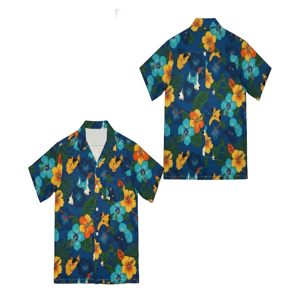 Blue Hawaiian Shirt Dog Floral Print Summer Style Blue Hawaiian Shirt Dog Floral Print Summer Style