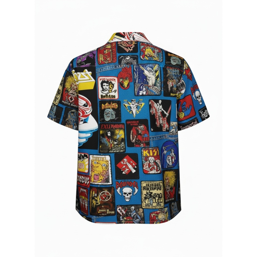 Blue Heavy Metal Band Collage Button Up Shirt Blue Heavy Metal Band Collage Button Up Shirt
