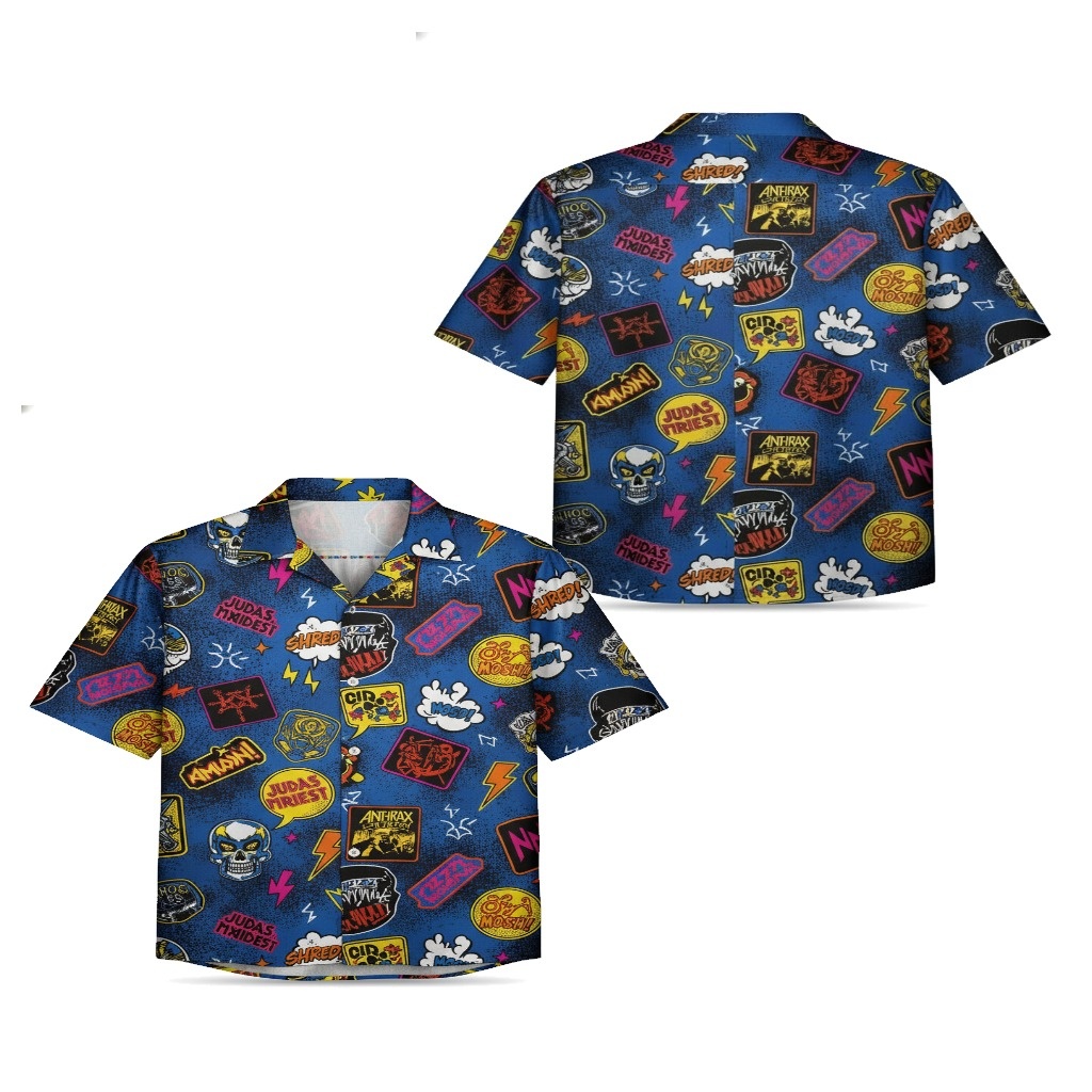 Blue Heavy Metal Band Graphic Button Up Shirt Blue Heavy Metal Band Graphic Button Up Shirt