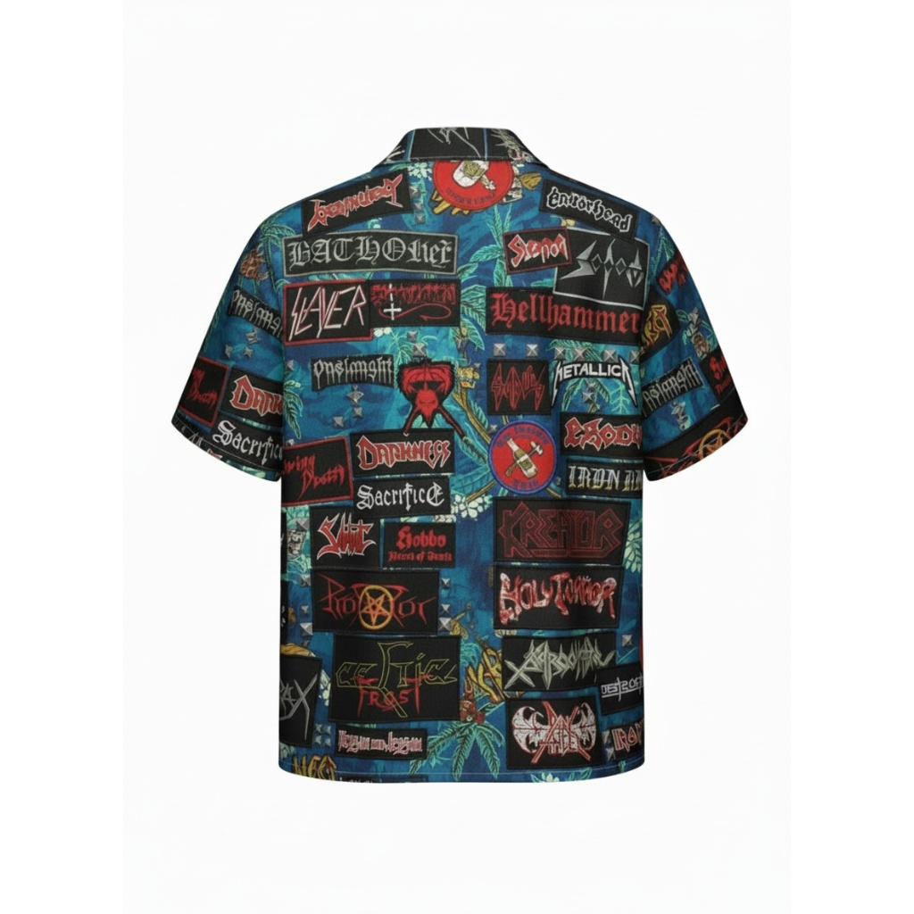 Blue Heavy Metal Band Patches Hawaiian Shirt Blue Heavy Metal Band Patches Hawaiian Shirt