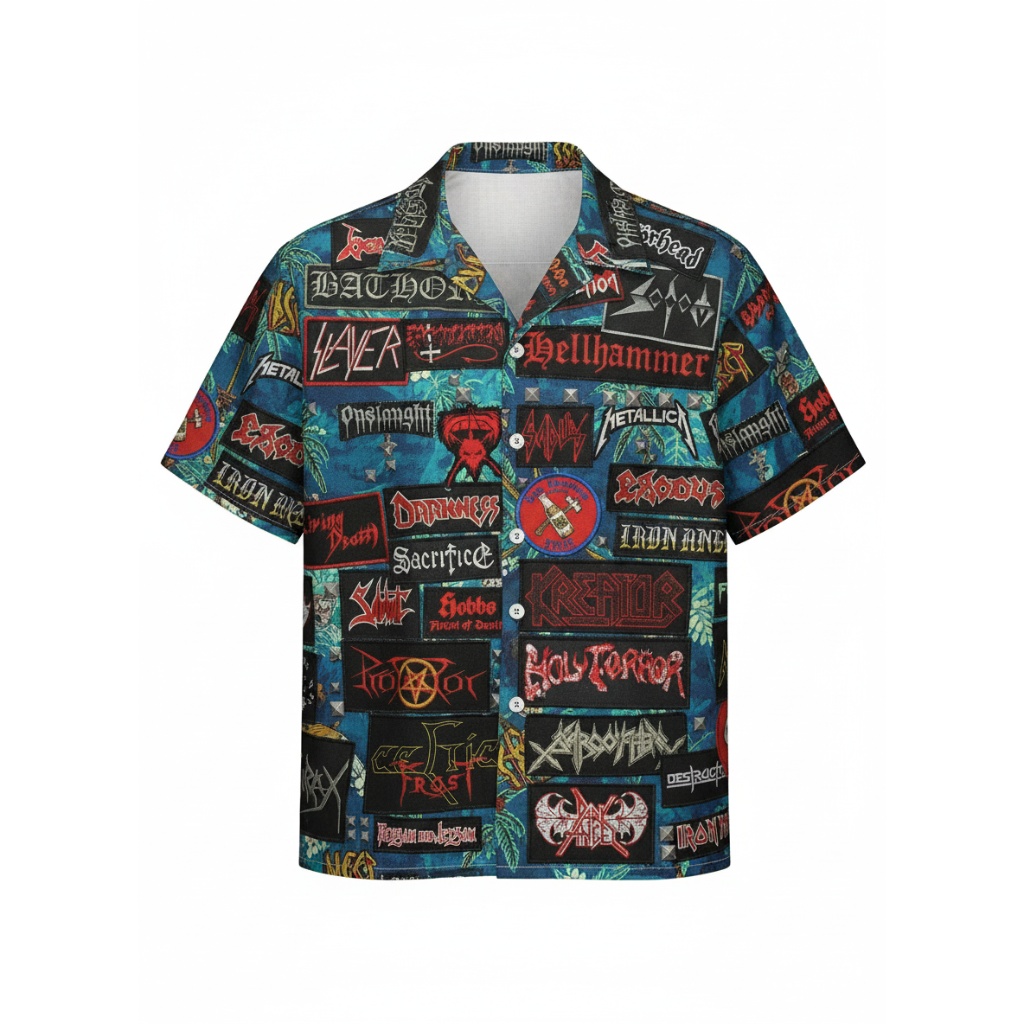 Blue Heavy Metal Band Patches Hawaiian Shirt