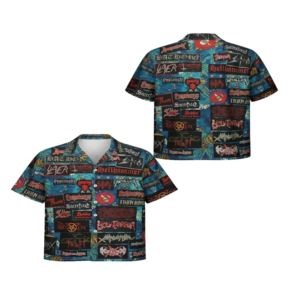 Blue Heavy Metal Band Patches Hawaiian Shirt Blue Heavy Metal Band Patches Hawaiian Shirt