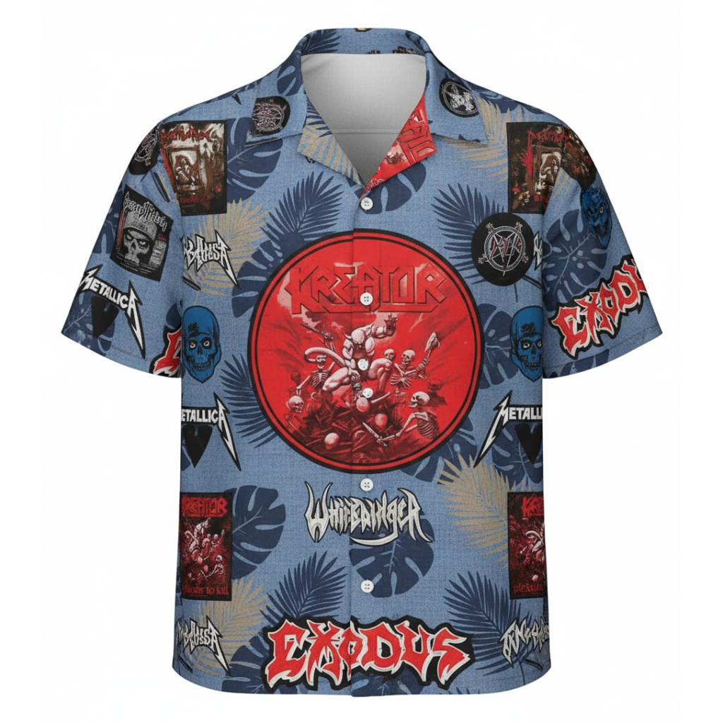 Blue Heavy Metal Band Print Hawaiian Shirt