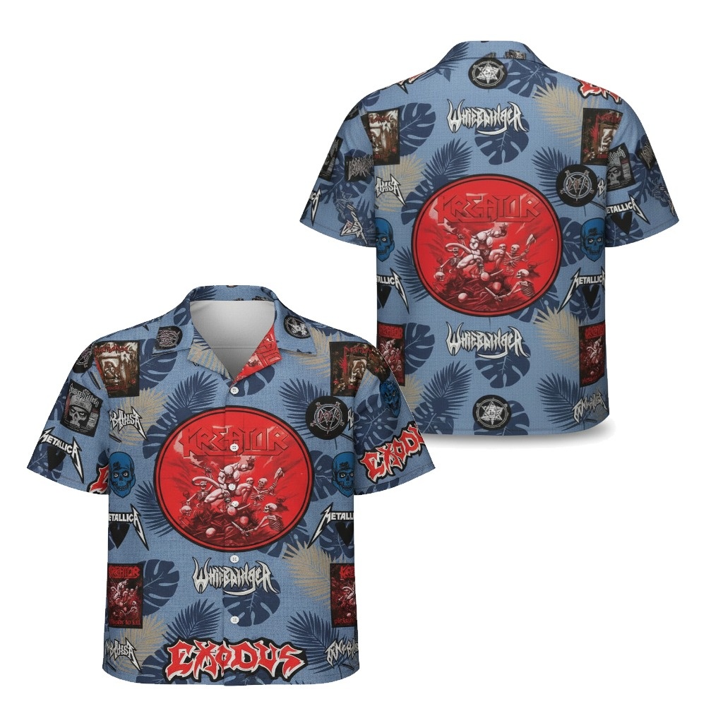 Blue Heavy Metal Band Print Hawaiian Shirt Blue Heavy Metal Band Print Hawaiian Shirt