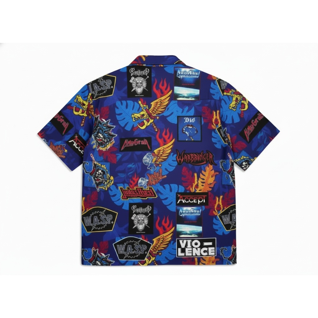 Blue Heavy Metal Band Print Short Sleeve Button Up Shirt Blue Heavy Metal Band Print Short Sleeve Button Up Shirt