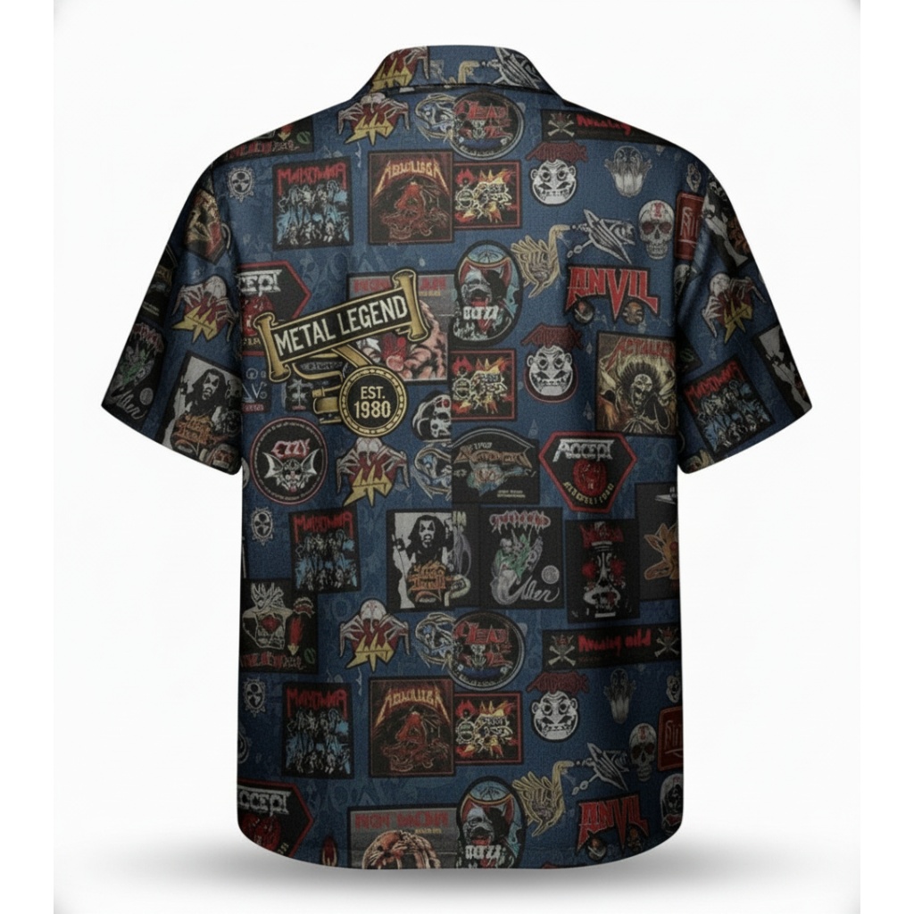 Blue Metal Legend Patch Hawaiian Shirt Vintage Rock Style Blue Metal Legend Patch Hawaiian Shirt Vintage Rock Style