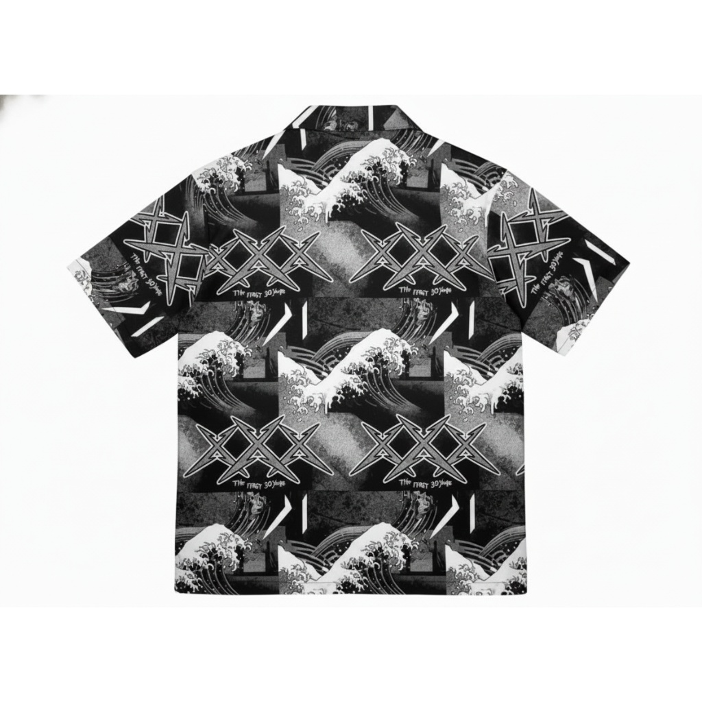 Bold Black And White Wave Graphic Button Up Shirt Bold Black And White Wave Graphic Button Up Shirt