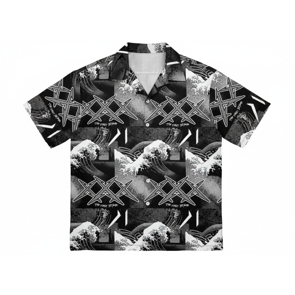 Bold Black And White Wave Graphic Button Up Shirt