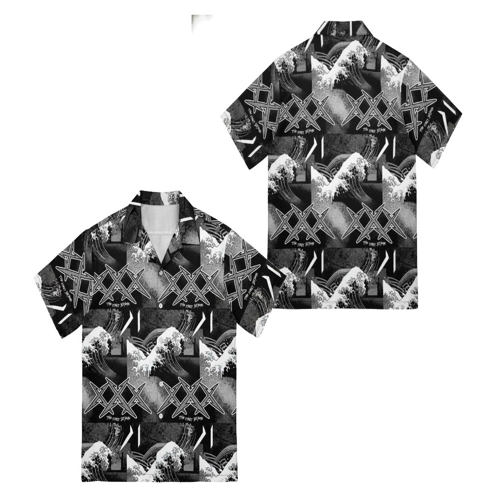 Bold Black And White Wave Graphic Button Up Shirt Bold Black And White Wave Graphic Button Up Shirt
