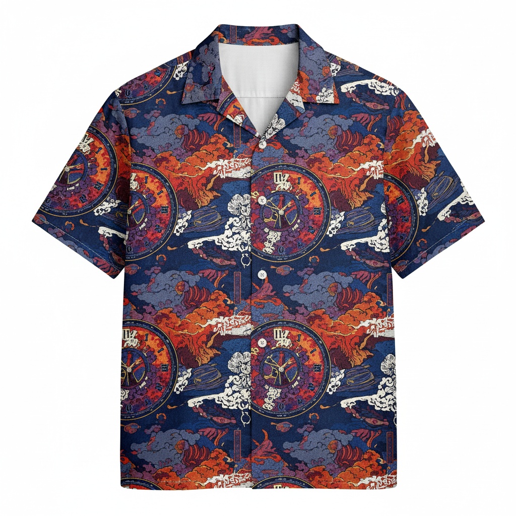 Bold Blue Celestial Clock Hawaiian Shirt Men’s Summer Style