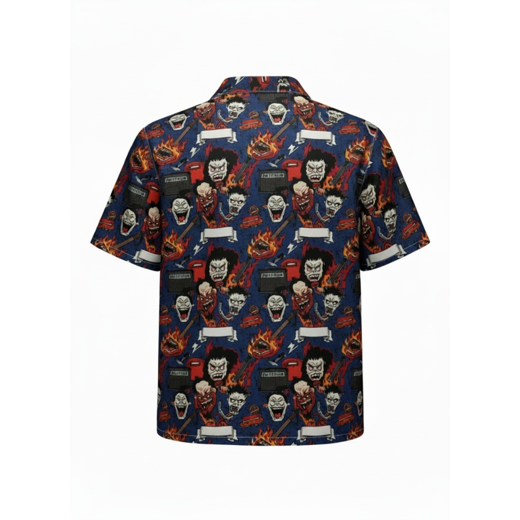 Bold Blue Horror Character Print Button Up Shirt Bold Blue Horror Character Print Button Up Shirt