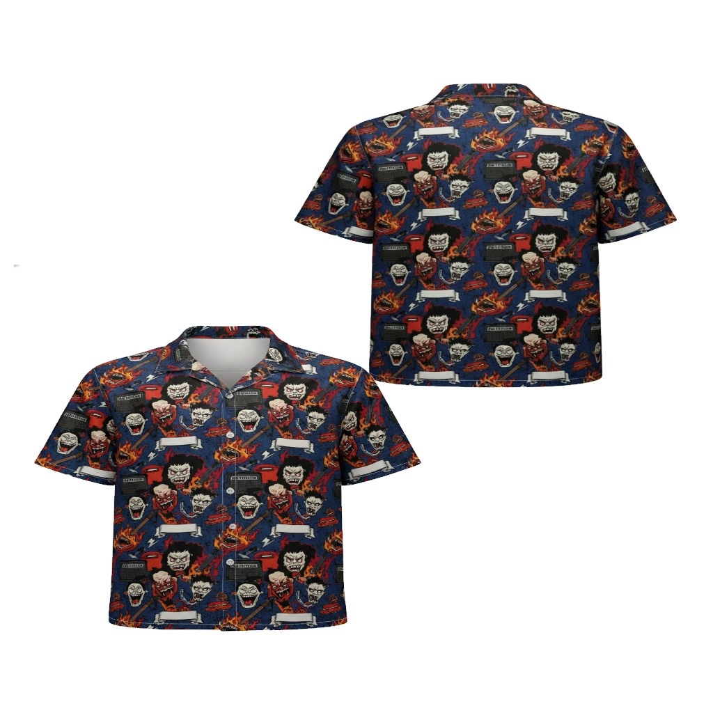 Bold Blue Horror Character Print Button Up Shirt Bold Blue Horror Character Print Button Up Shirt