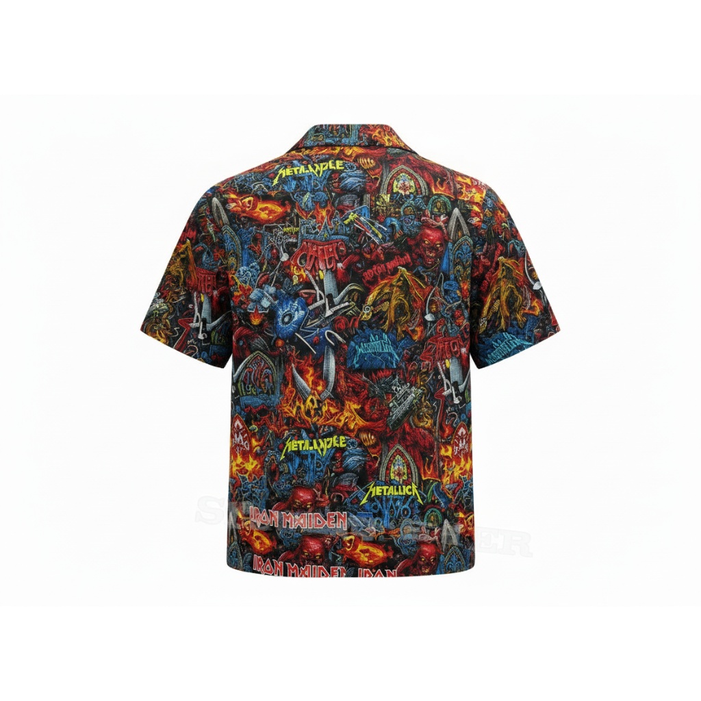 Bold Multi Color Heavy Metal Graphic Print Button Up Shirt Bold Multi Color Heavy Metal Graphic Print Button Up Shirt