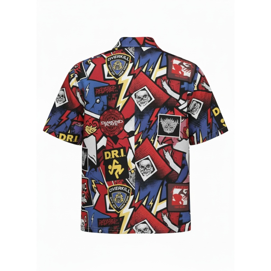 Bold Red Blue Graphic Print Button Up Shirt Bold Red Blue Graphic Print Button Up Shirt
