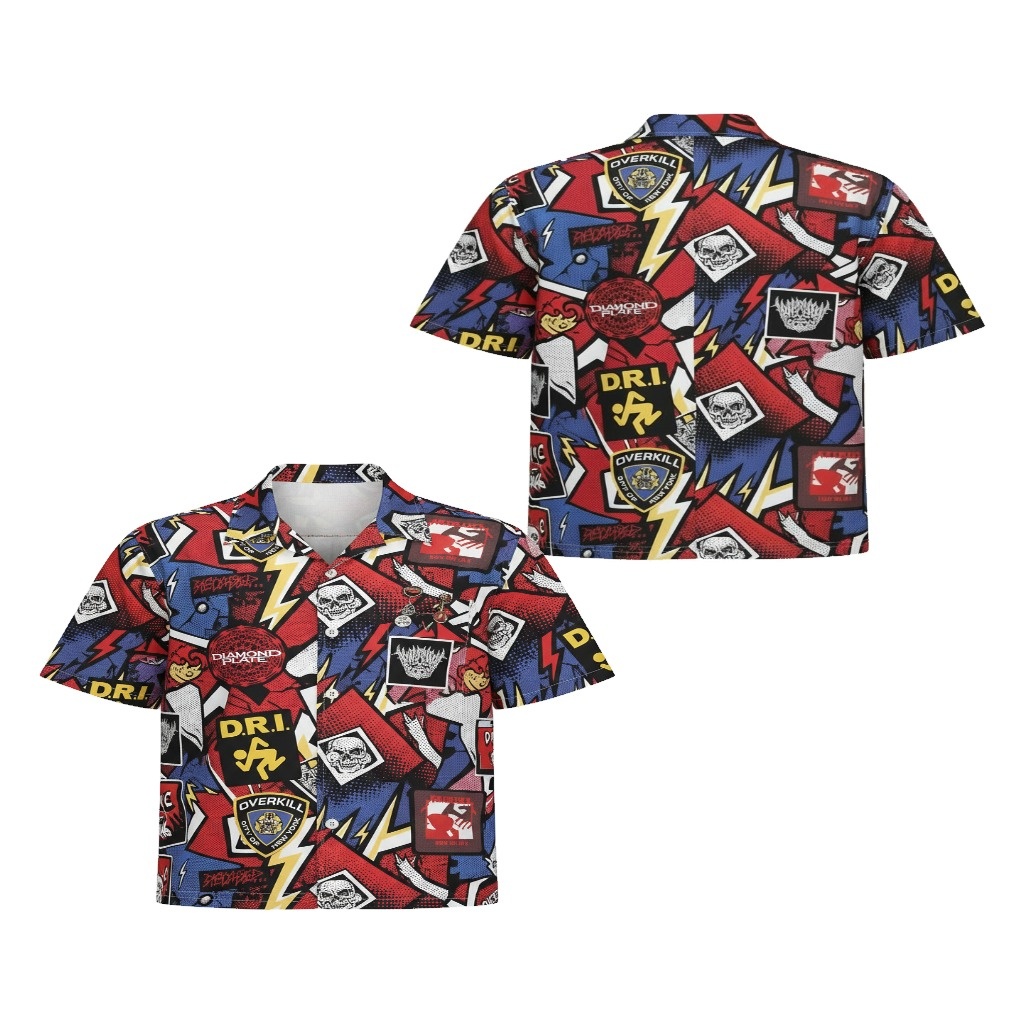 Bold Red Blue Graphic Print Button Up Shirt Bold Red Blue Graphic Print Button Up Shirt