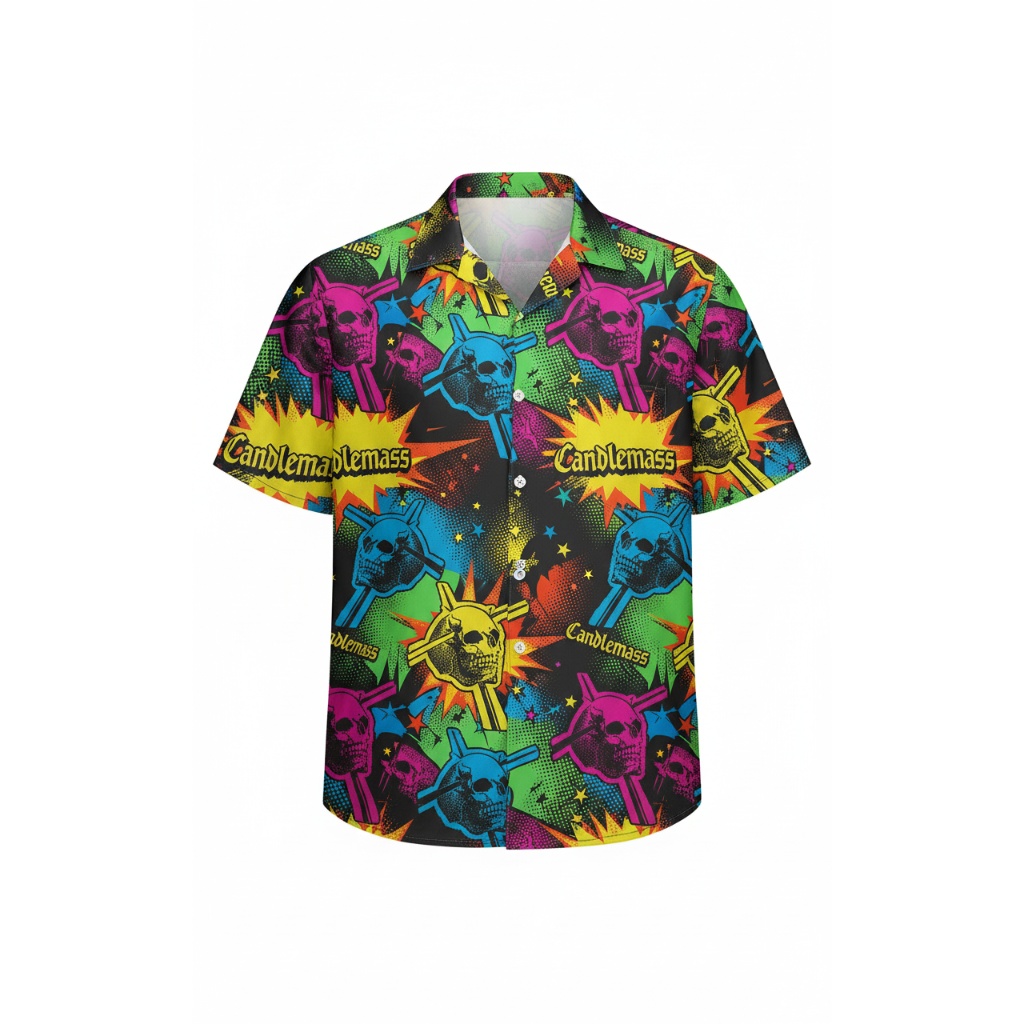 Candlemass Skull Graphic Print Hawaiian Shirt Black Multi
