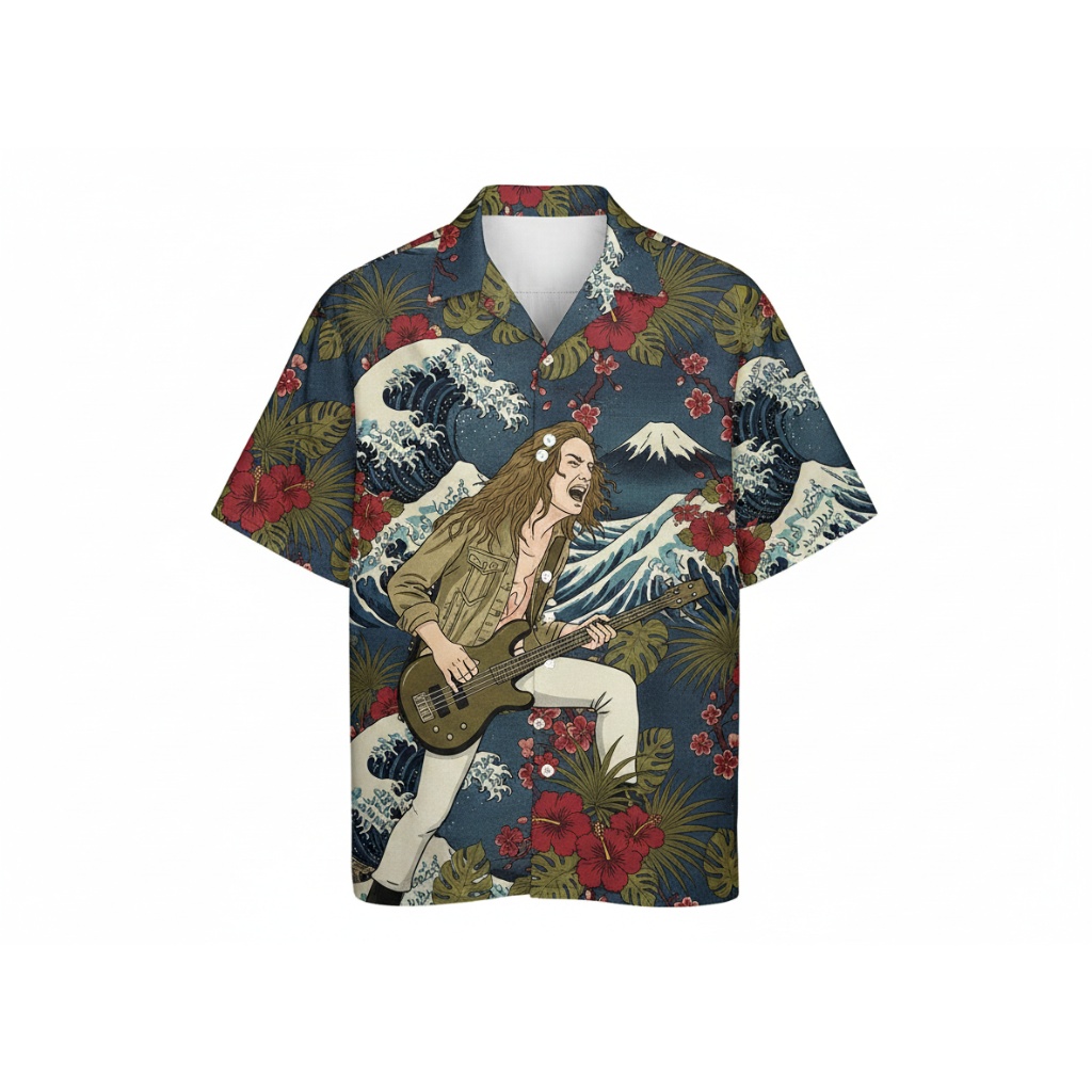 Cool Blue Hawaiian Shirt With Japanese Wave Design