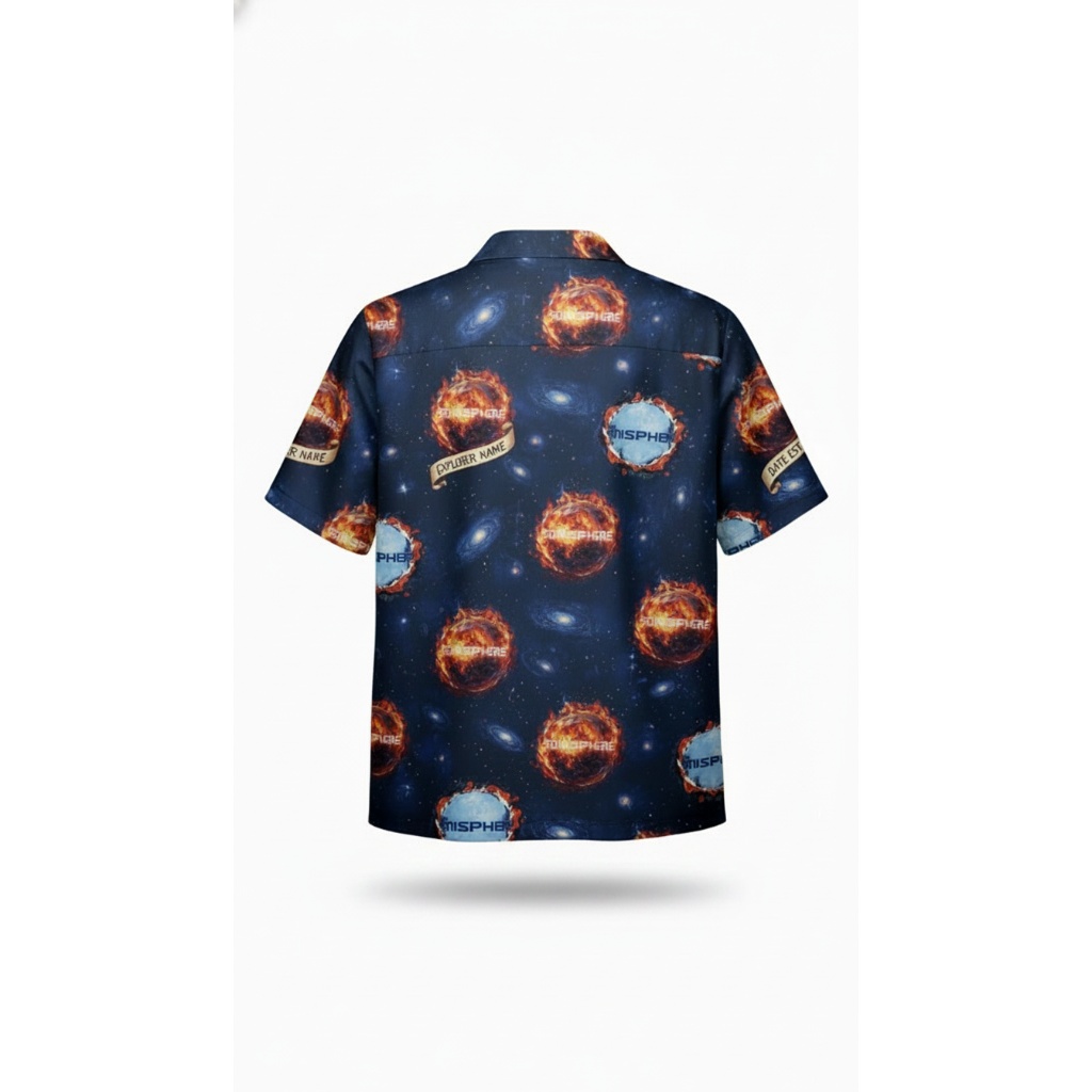 Cosmic Fire Sphere Hawaiian Shirt Dark Blue Explorer Theme Cosmic Fire Sphere Hawaiian Shirt Dark Blue Explorer Theme