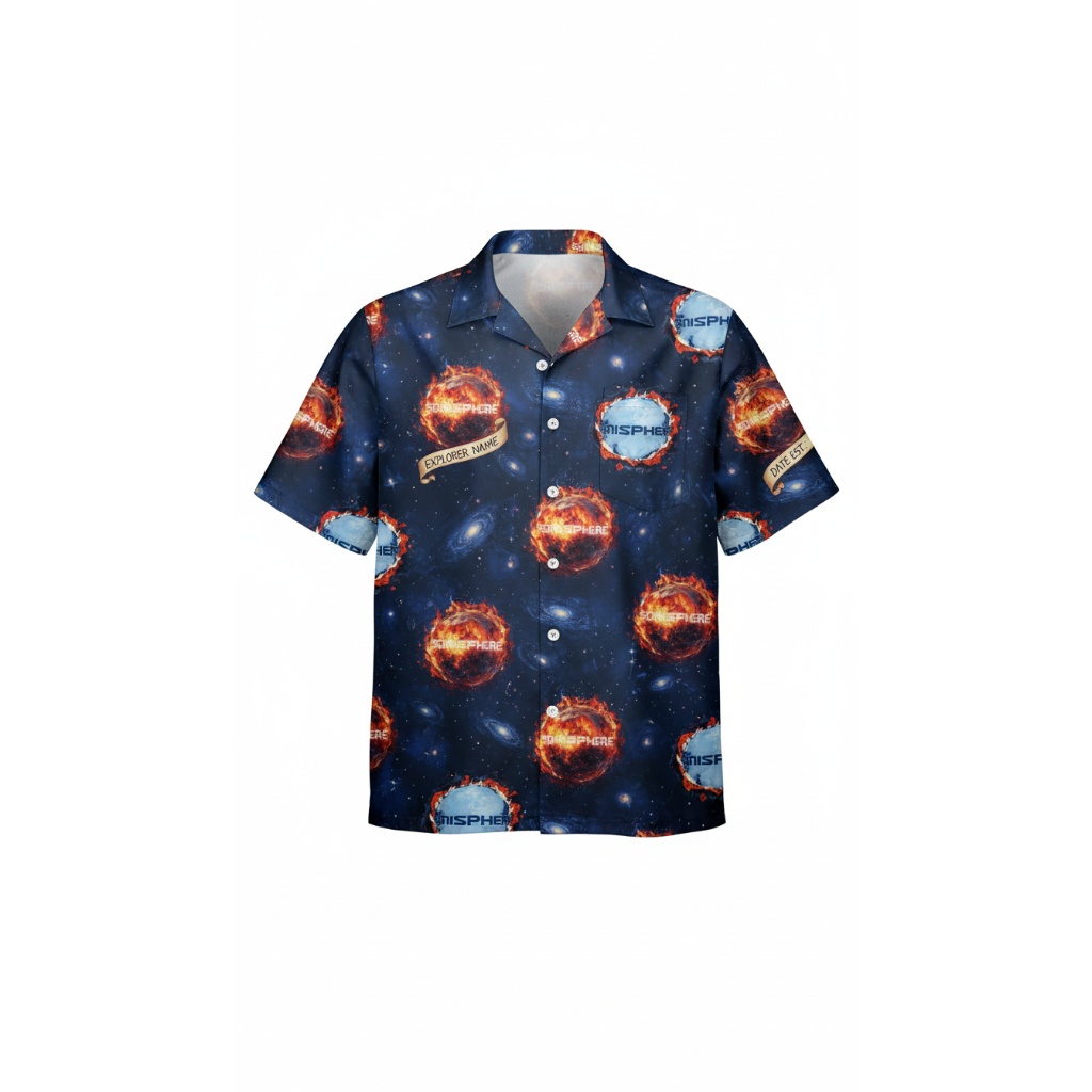Cosmic Fire Sphere Hawaiian Shirt Dark Blue Explorer Theme