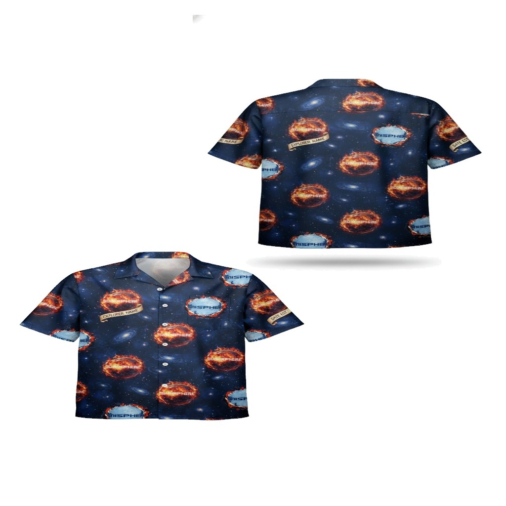 Cosmic Fire Sphere Hawaiian Shirt Dark Blue Explorer Theme Cosmic Fire Sphere Hawaiian Shirt Dark Blue Explorer Theme