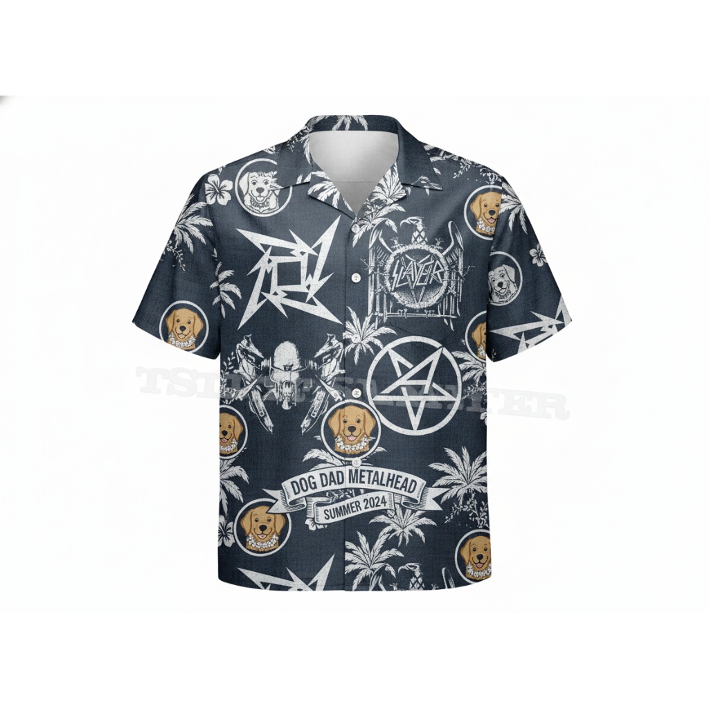 Dark Blue Dog Dad Metalhead Summer 2024 Hawaiian Shirt