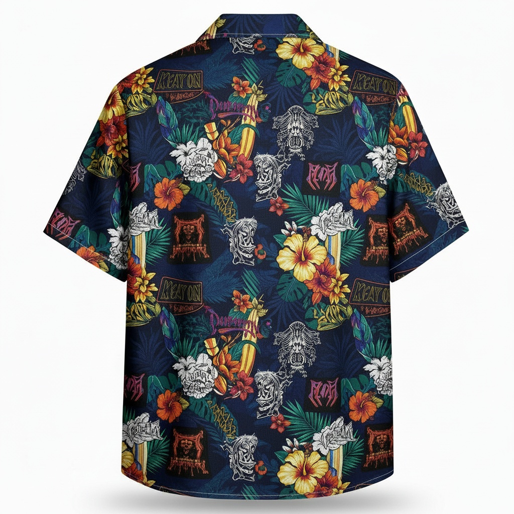 Dark Blue Floral Skull Hawaiian Shirt Men Metal Band Design Dark Blue Floral Skull Hawaiian Shirt Men Metal Band Design