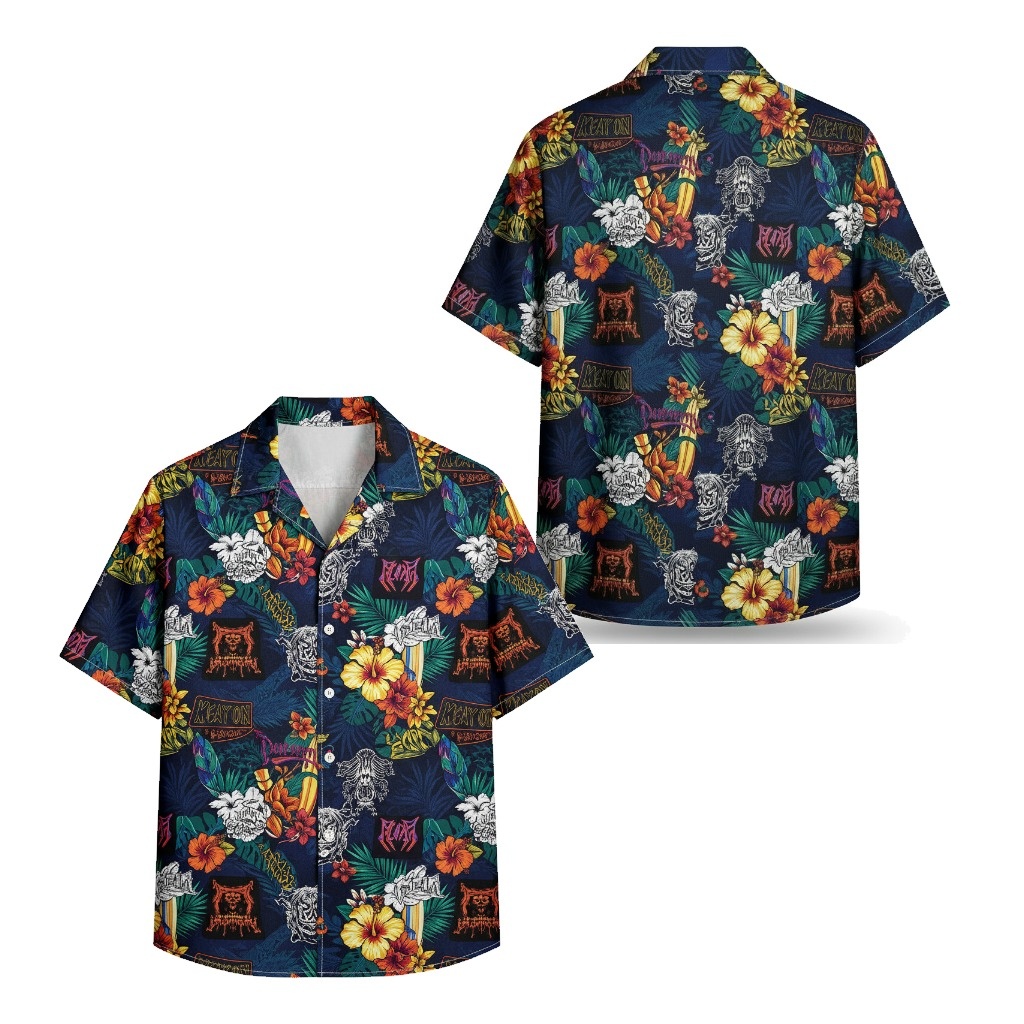 Dark Blue Floral Skull Hawaiian Shirt Men Metal Band Design Dark Blue Floral Skull Hawaiian Shirt Men Metal Band Design