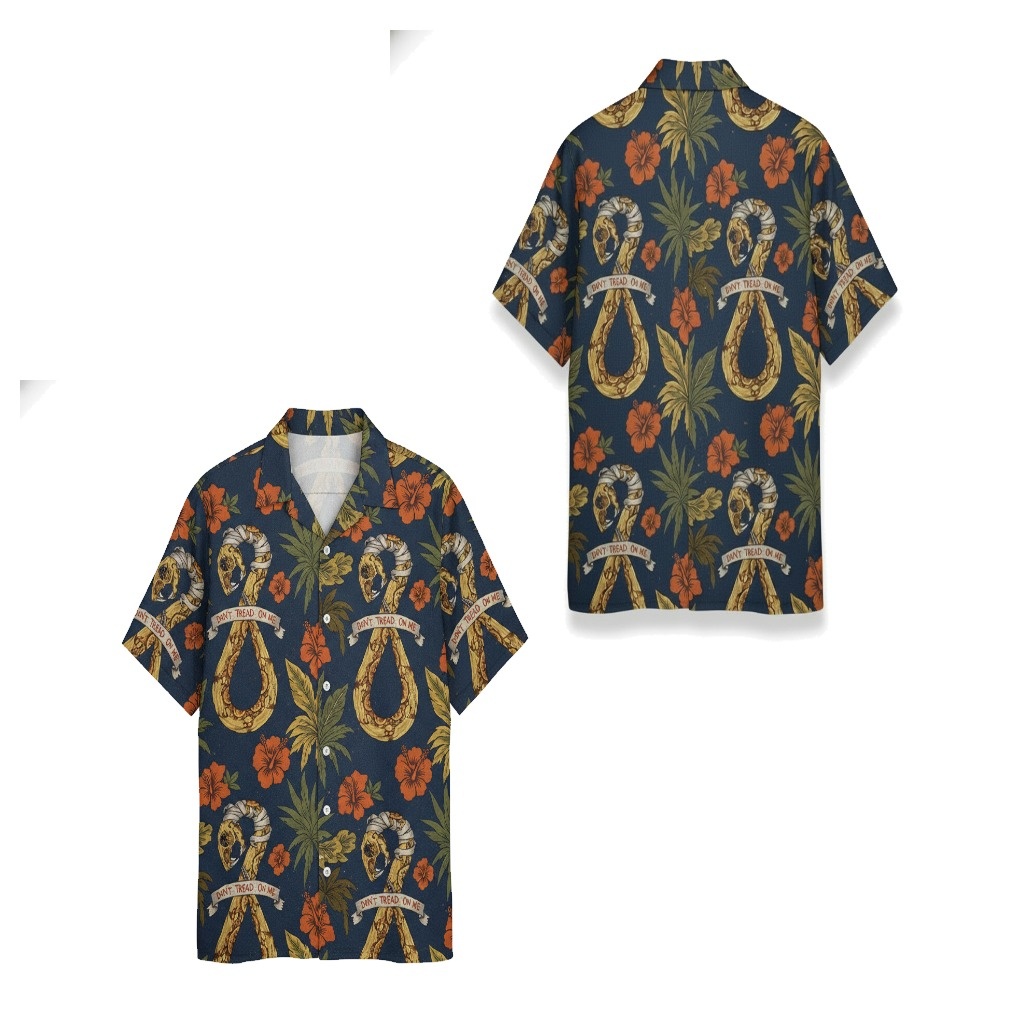 Dark Blue Gadsden Flag Hawaiian Shirt Serpent Design Dark Blue Gadsden Flag Hawaiian Shirt Serpent Design