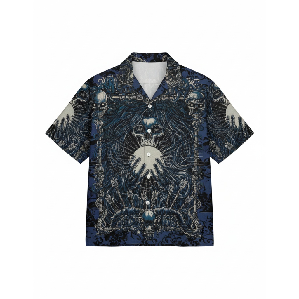 Dark Blue Gothic Skull Hawaiian Shirt Men’s Short Sleeve