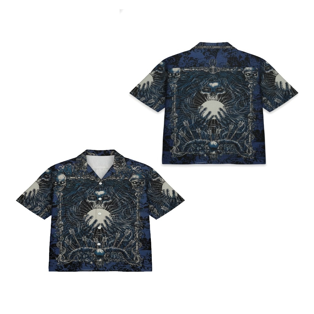 Dark Blue Gothic Skull Hawaiian Shirt Men’s Short Sleeve Dark Blue Gothic Skull Hawaiian Shirt Men’s Short Sleeve