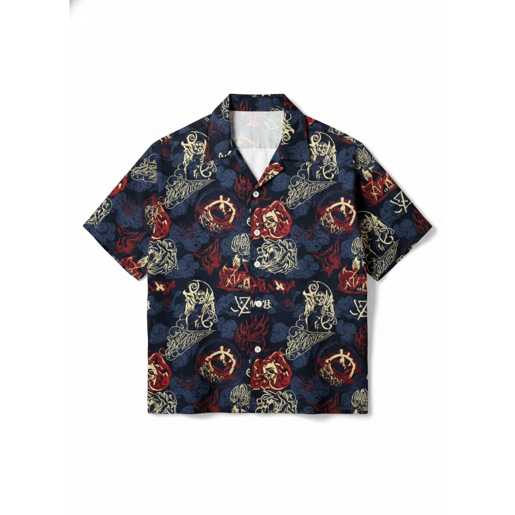 Dark Blue Graphic Print Short Sleeve Shirt Men’s Casual