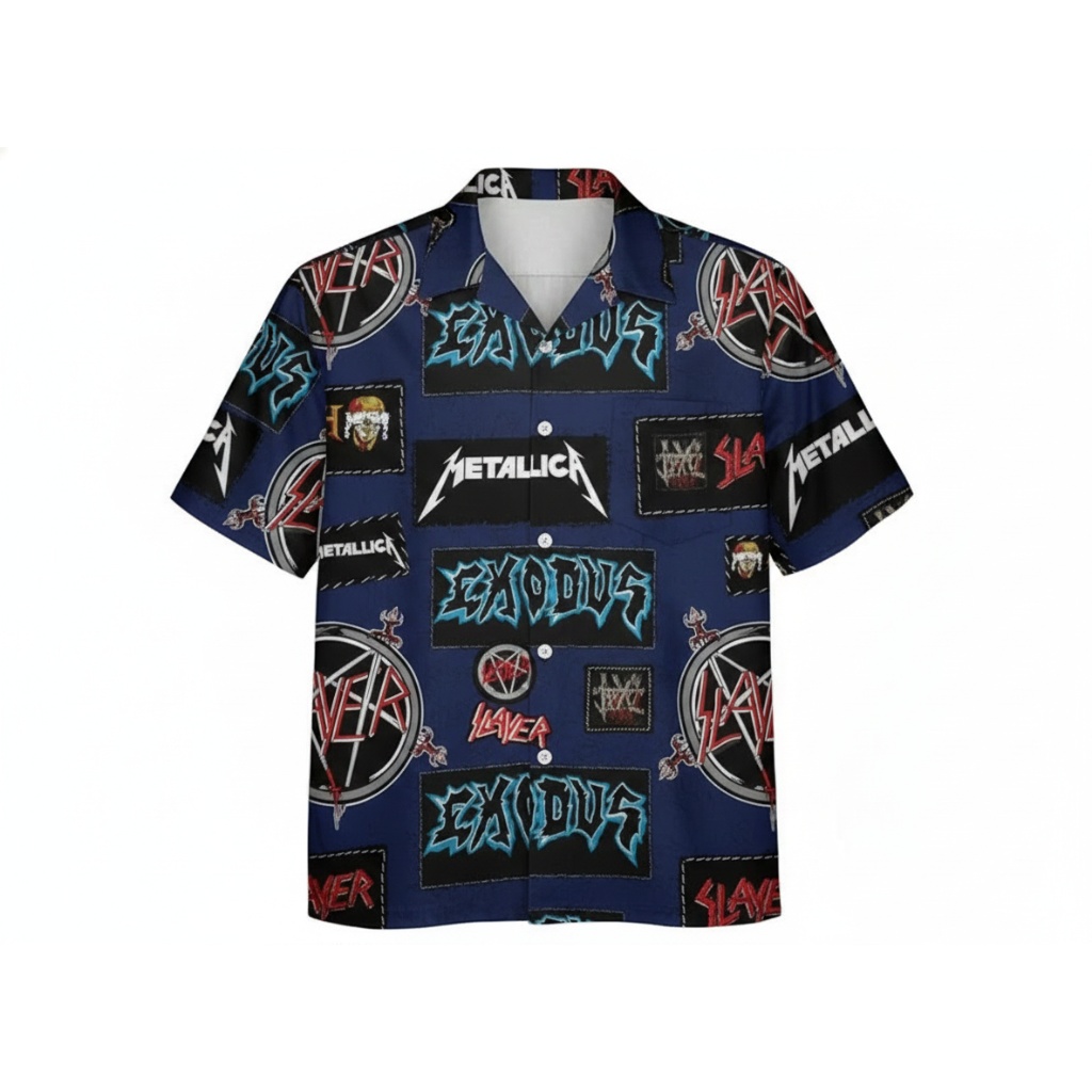 Dark Blue Heavy Metal Band Aloha Shirt Graphic Print