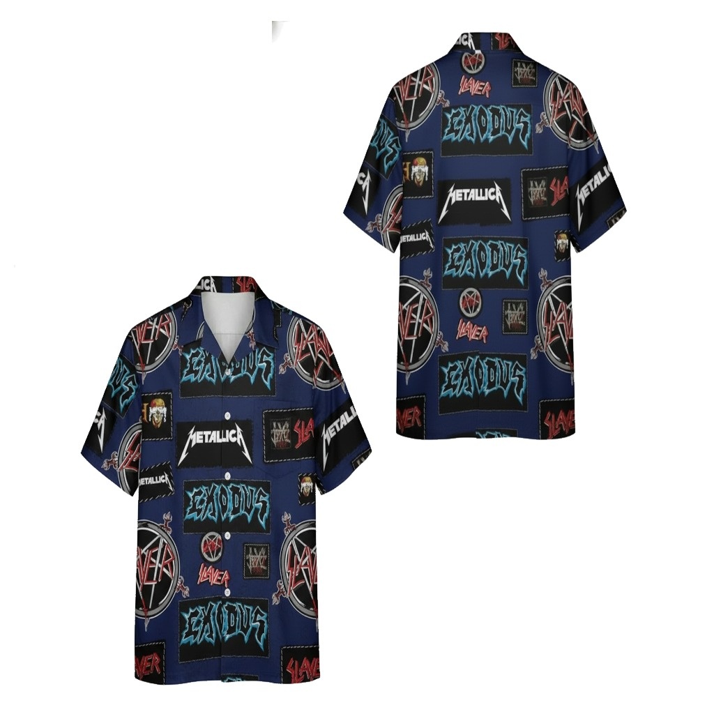 Dark Blue Heavy Metal Band Aloha Shirt Graphic Print Dark Blue Heavy Metal Band Aloha Shirt Graphic Print