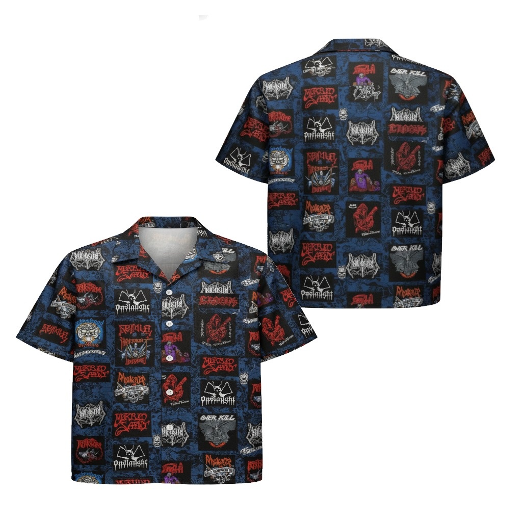Dark Blue Heavy Metal Band Print Short Sleeve Shirt Dark Blue Heavy Metal Band Print Short Sleeve Shirt
