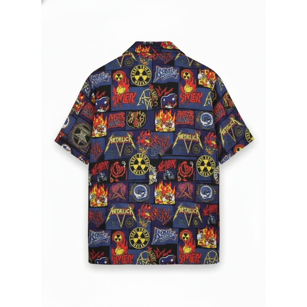 Dark Blue Heavy Metal Graphic Print Short Sleeve Shirt Dark Blue Heavy Metal Graphic Print Short Sleeve Shirt