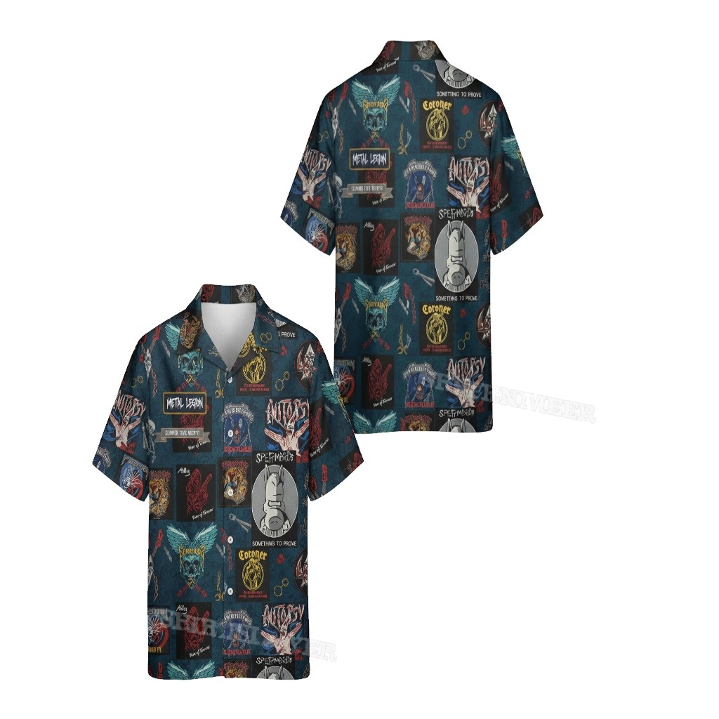 Dark Blue Metal Legion Hawaiian Shirt Graphic Print Dark Blue Metal Legion Hawaiian Shirt Graphic Print