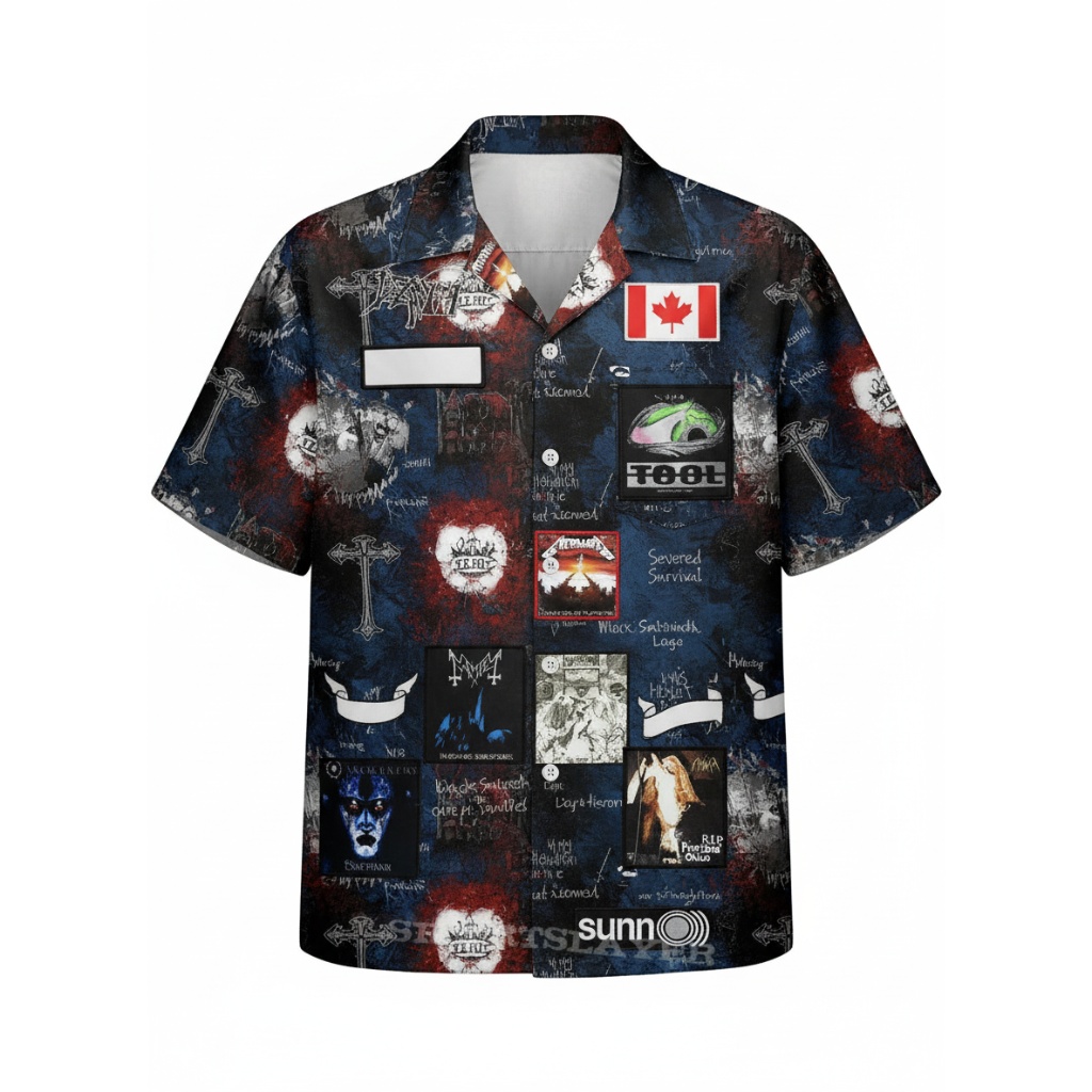 Dark Blue Rock Band Collage Hawaiian Shirt Men’s