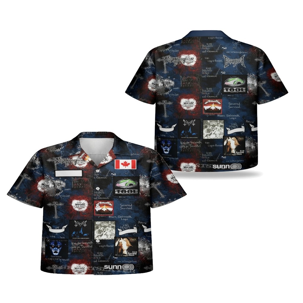 Dark Blue Rock Band Collage Hawaiian Shirt Men’s Dark Blue Rock Band Collage Hawaiian Shirt Men’s