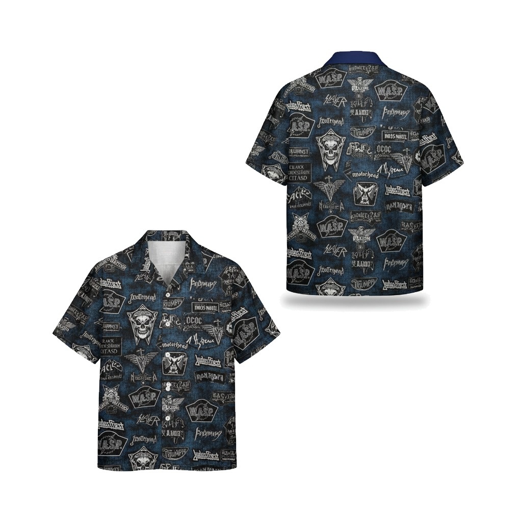 Dark Blue Rock Band Print Hawaiian Shirt Men’s Casual Style Dark Blue Rock Band Print Hawaiian Shirt Men’s Casual Style